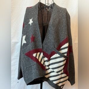 388 - POL Charcoal and Burgundy Star Cardigan